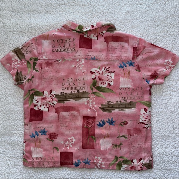 Pink Hawaiian floral tropical short sleeve button up shirt top summer beach M - Picture 3 of 11